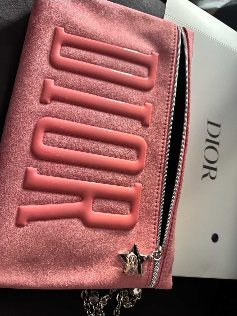 Dior Coral Pink Clutch with Star Charm